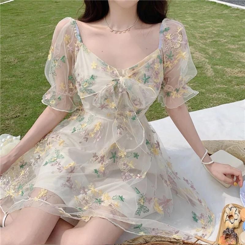 Petal Sea Embroidered Fairy Mini Dress