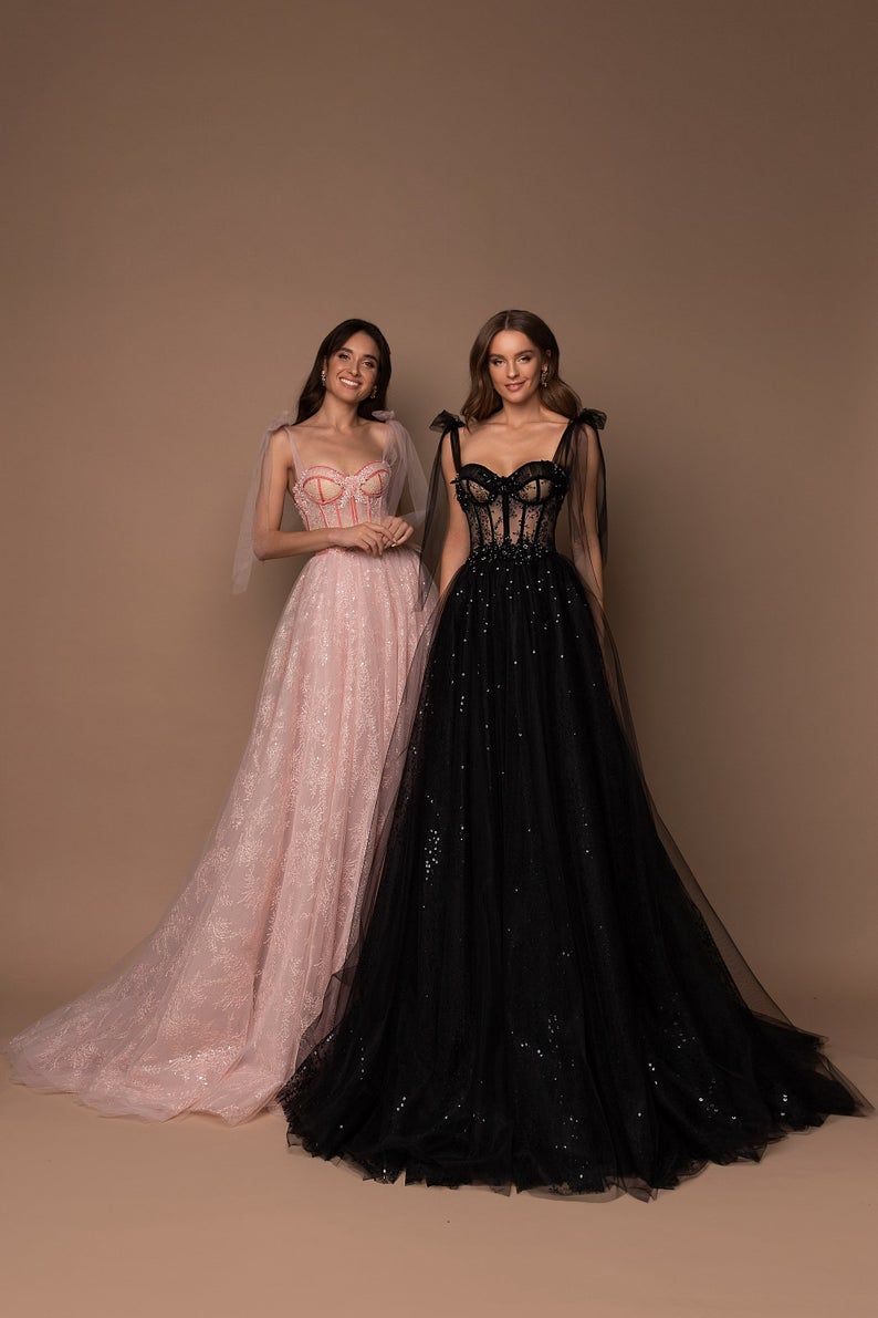 Maxi Corset Dress, Long Sleeves Dress, Silk with Cups, Tulle Party Dress, Prom Dress, Christmas Dress, Fashion Evening Dress, A-Line Dress