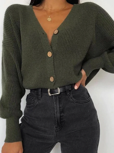 Women's Fashion Pure Color Long-sleeved Knit Top