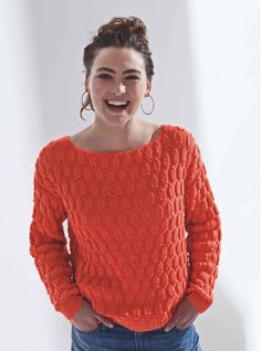 Mon pull relief orange au tricot
