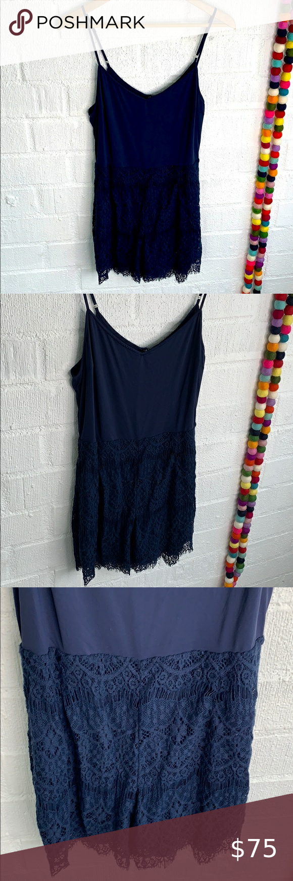 SAYLOR Navy Savannah Crochet Lace Romper L