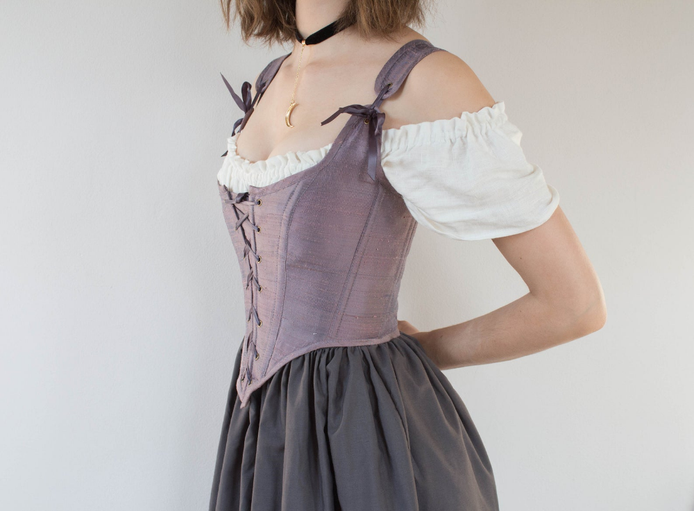Renaissance Corset Bodice in Purple Silk Dupioni | Cottage Core | Underbust Corset | Corset with Straps | Fairy Corset | Corset Top