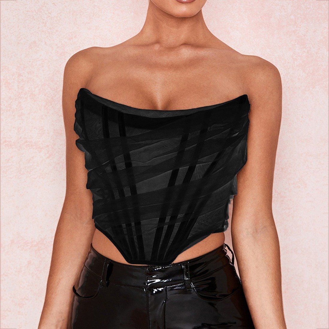 BONED MESH CORSET TOP - L(12/14) / BLACK