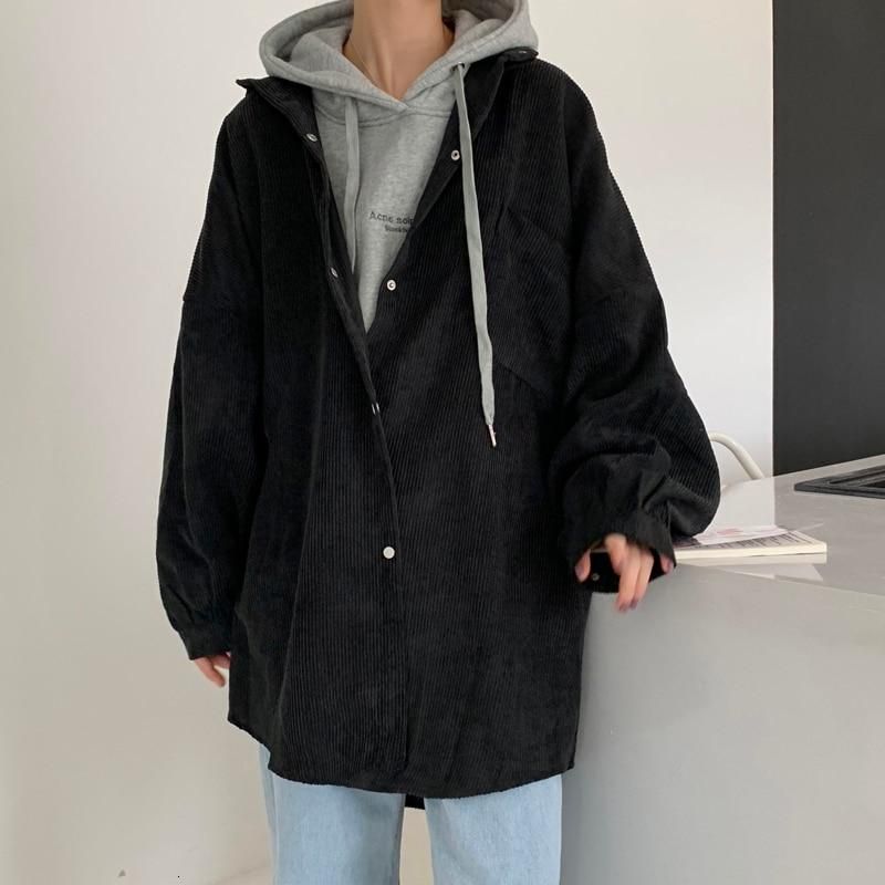 Oversized Corduroy Overshirt - Black / One Size (XS-M)