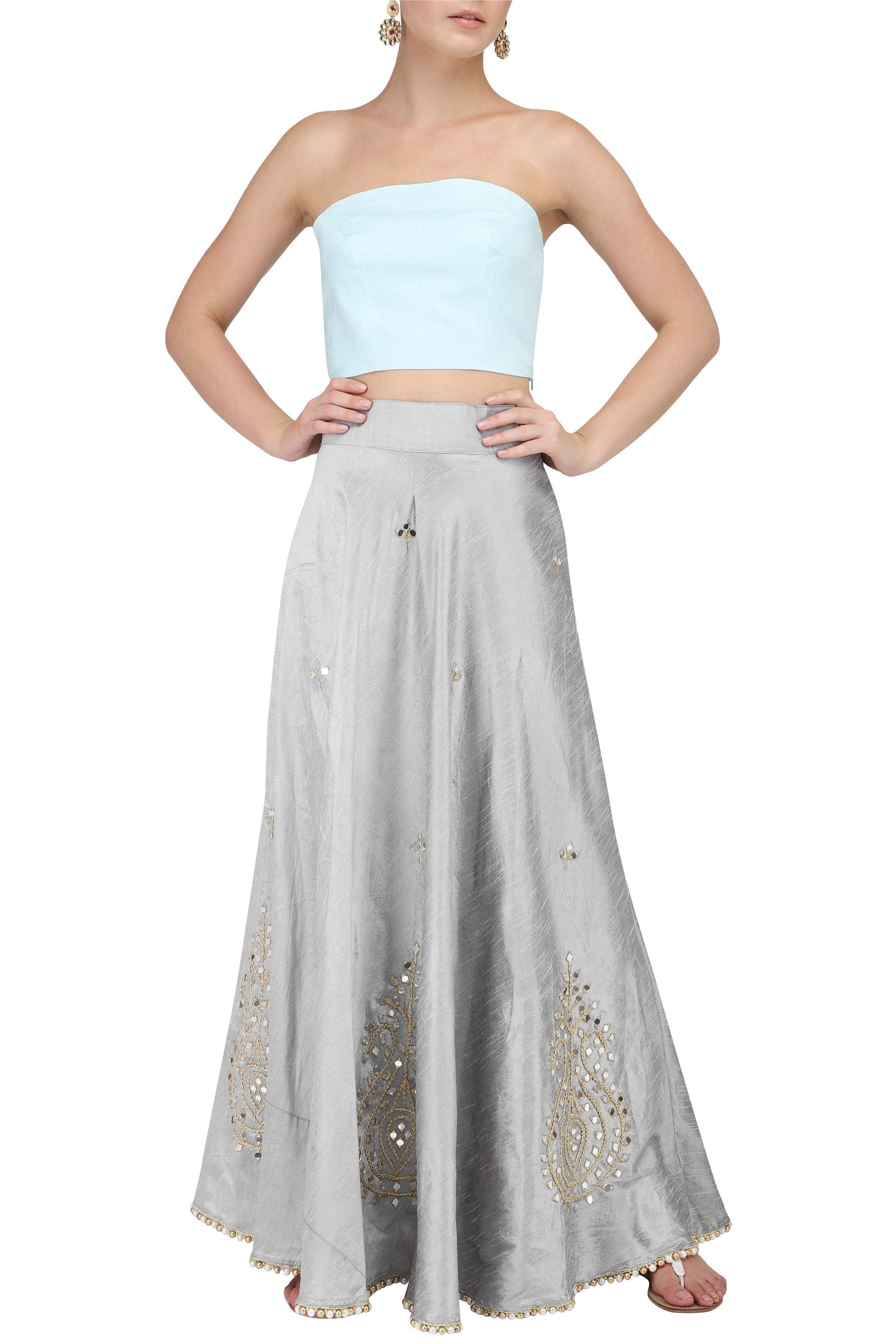 Rent Grey & Blue Crop Top & Skirt - 3 Days