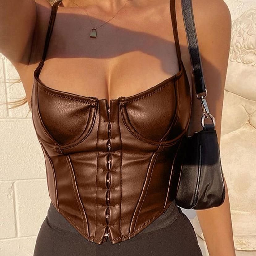 Dreamcatcher Handong Inspired Brown Faux Leather Corset Crop Top –  unnielooks