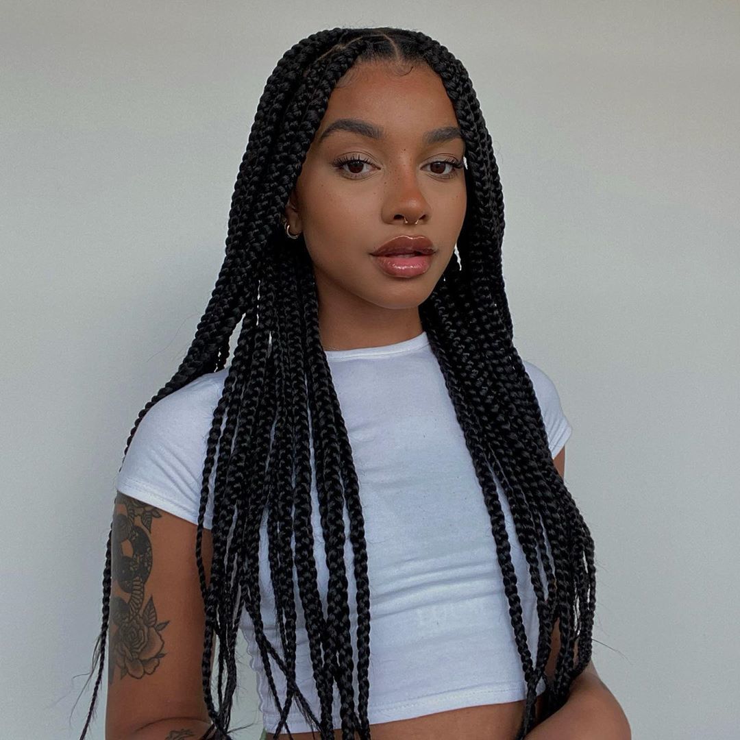 Black Color Long Natural Braided Hairstyle for Beauty