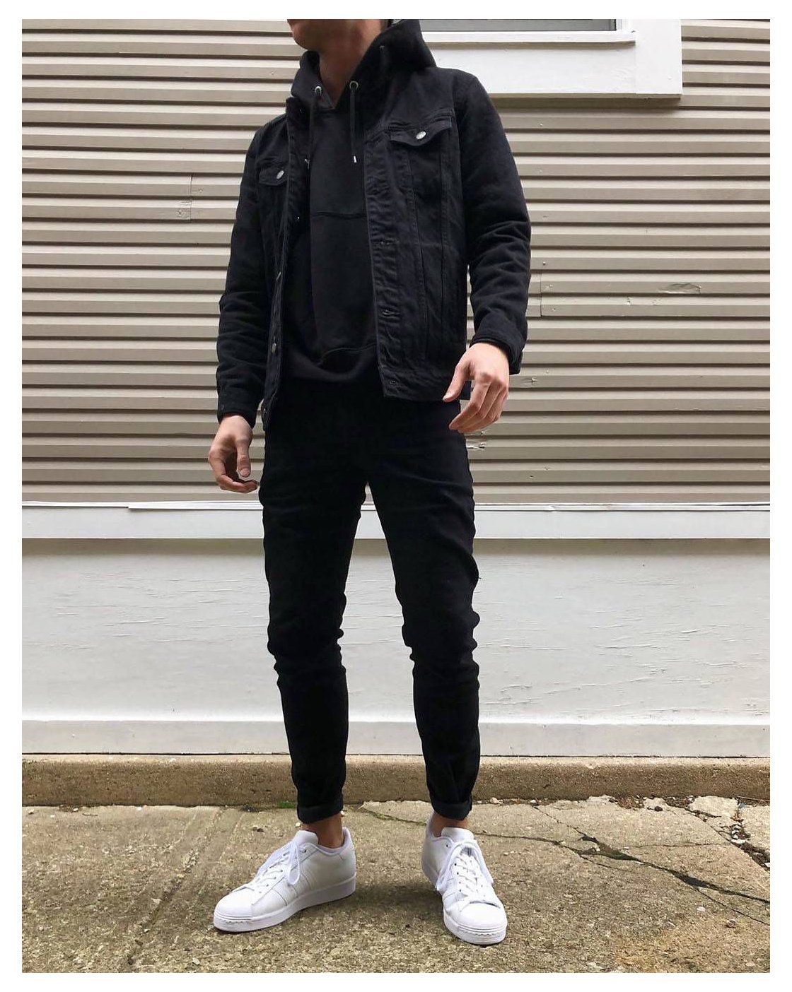 mens black denim jacket outfits