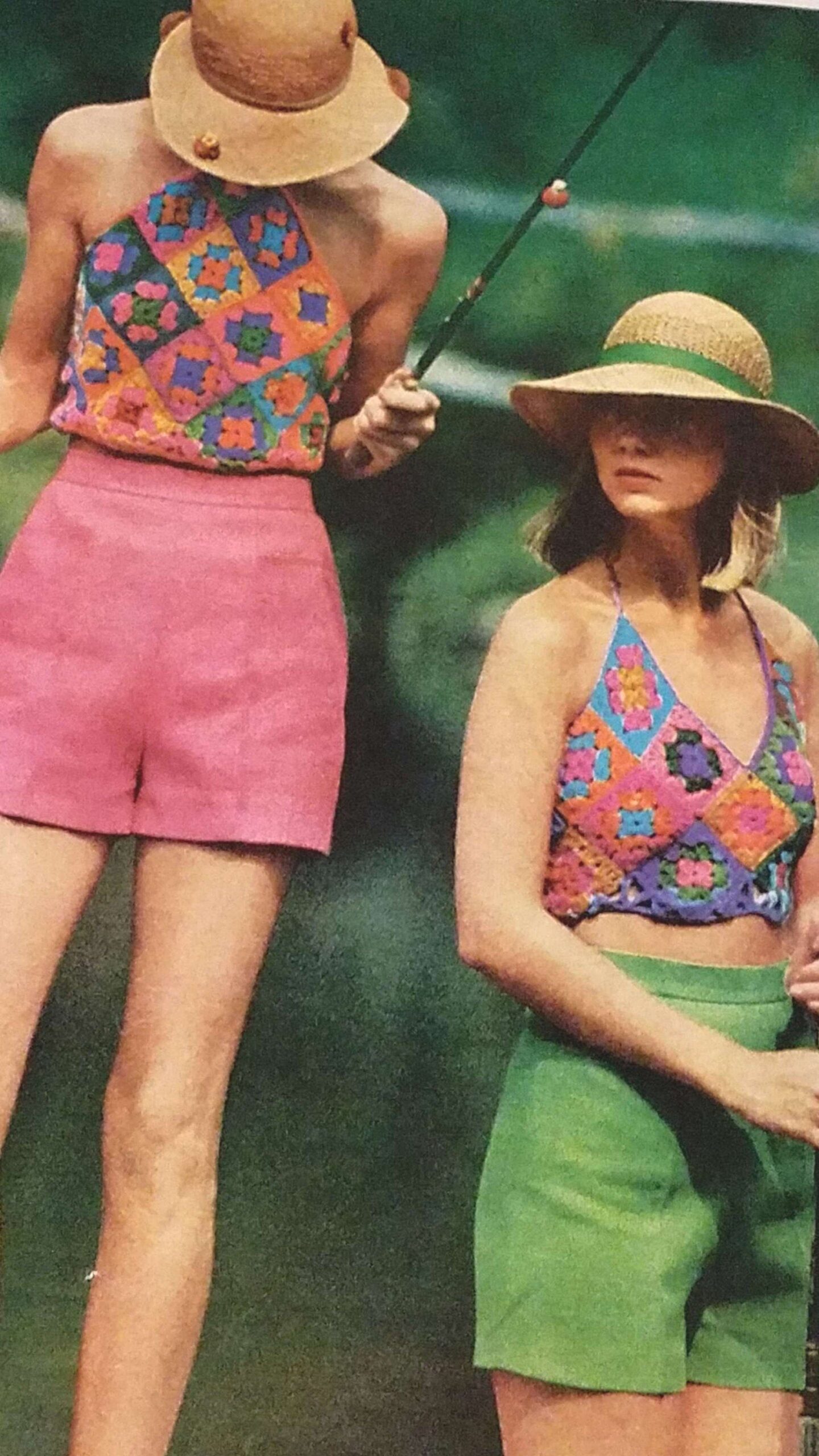 Crochet granny square set of 2 tops vintage pattern 1970s summer