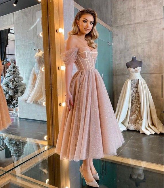Dusty Pink Corset Midi Dress | Etsy