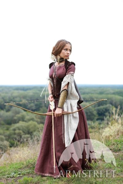 Robe médiévale de lin « Archère » avec tunique et corset