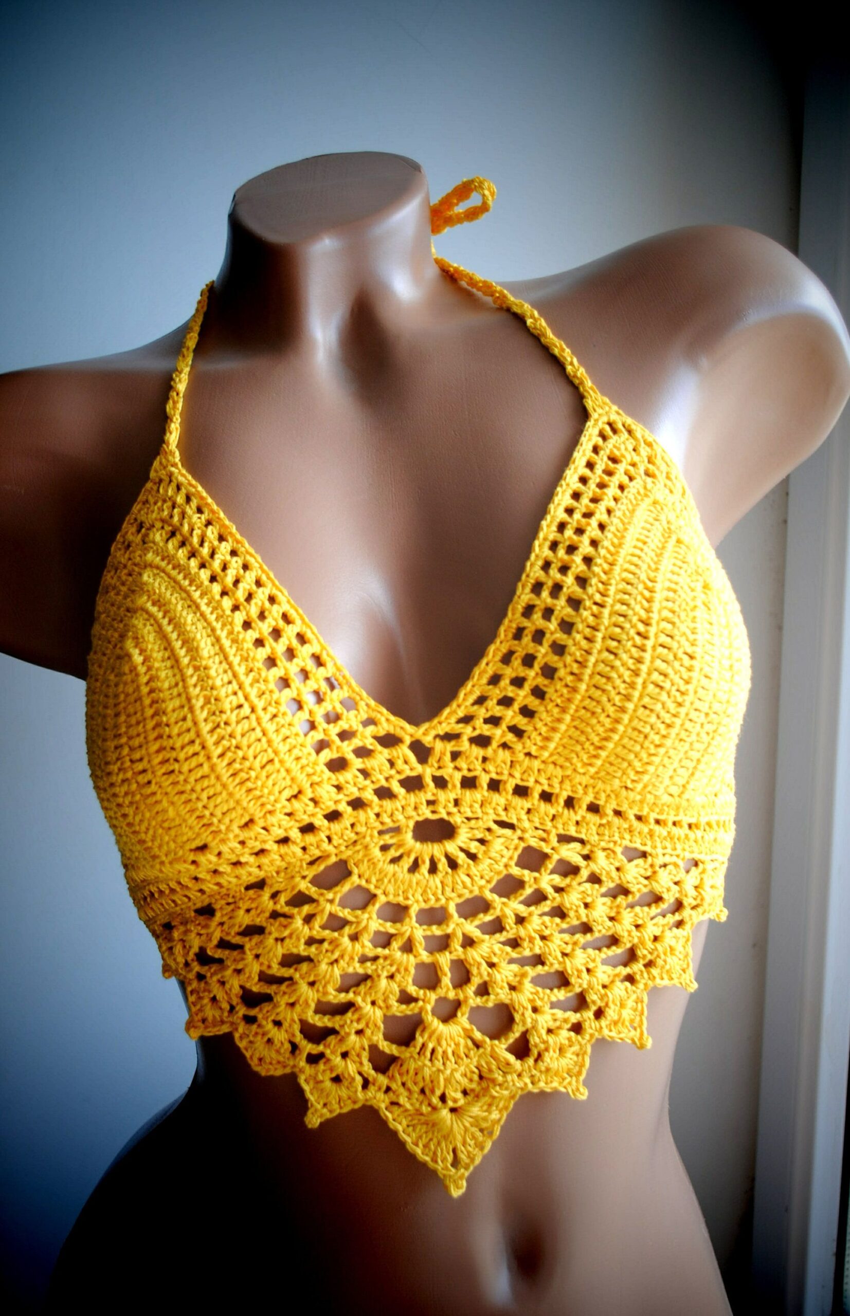 Yellow crochet top, crochet bikini top
