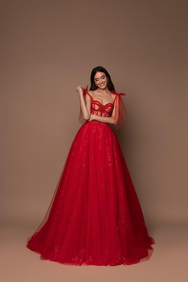 Maxi Corset Dress, Long Sleeves Dress, Silk with Cups, Tulle Party Dress, Prom Dress, Christmas Dress, Fashion Evening Dress, A-Line Dress
