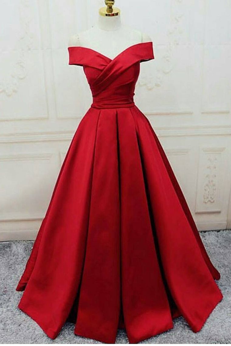 2021 Off The Shoulder Robes de bal Satin Red Sweep Train Lace Up Back € 123.07 LBRPSHTJGFC - LaBelleRobe.com