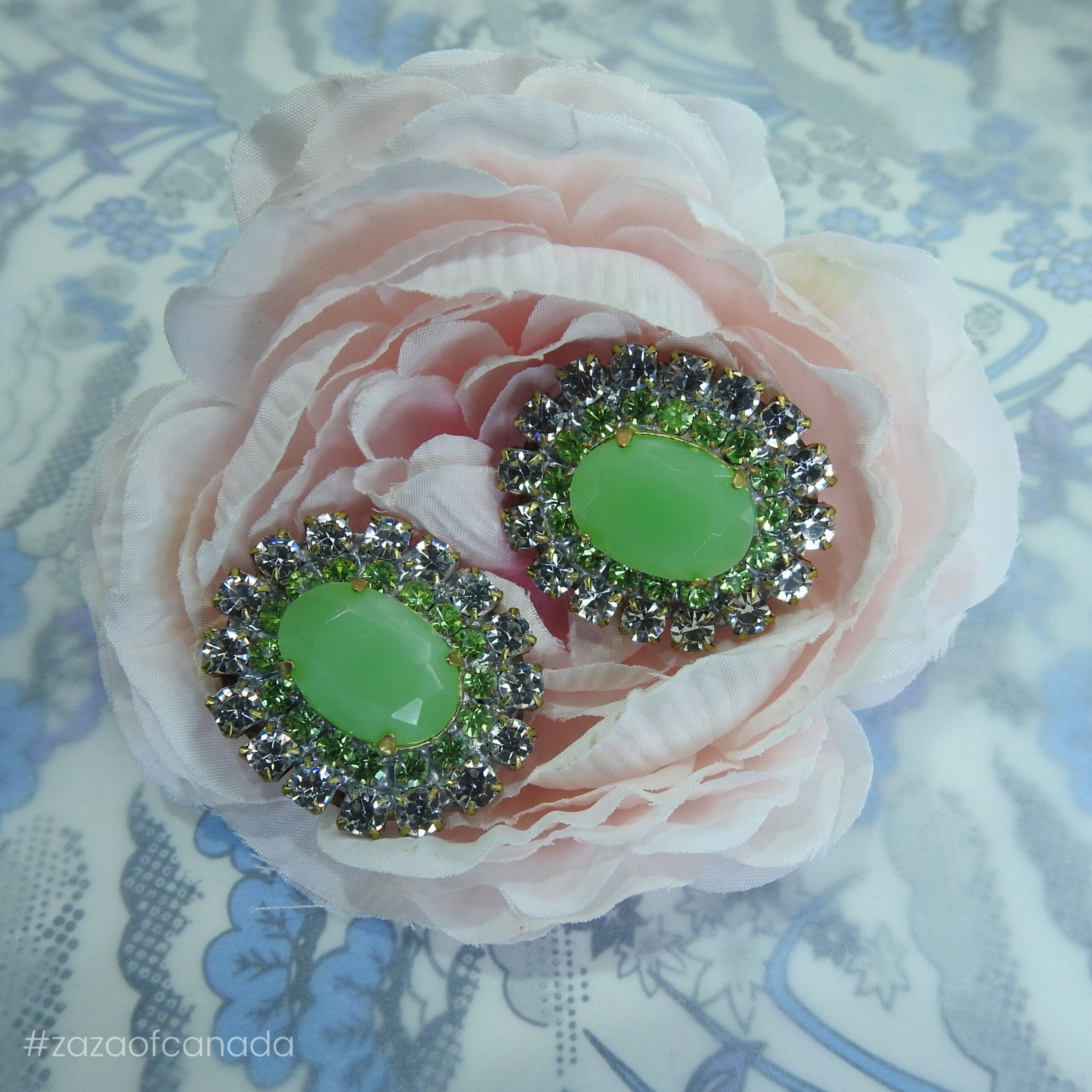 Big retro buttons with crystals glass rhinestones