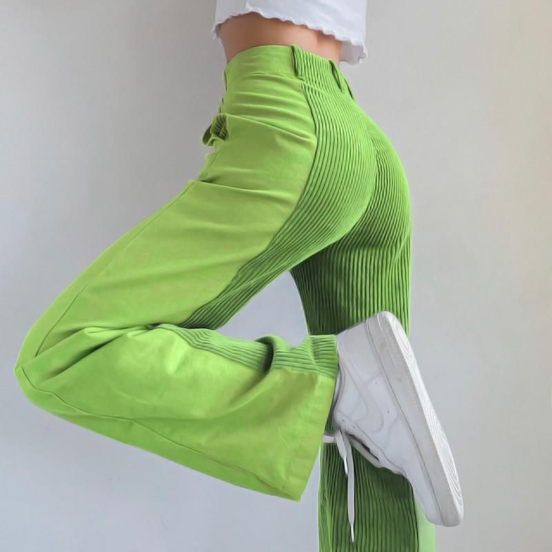 Vintage 90S Patched Corduroy Pants Women Fashion 2020 Harajuku Y2K E-Girl Long High Waist Straight Trousers Autumn Pants Female - Khaki Pants / L