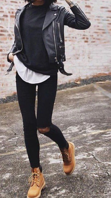 black jeans leather jacket outfit