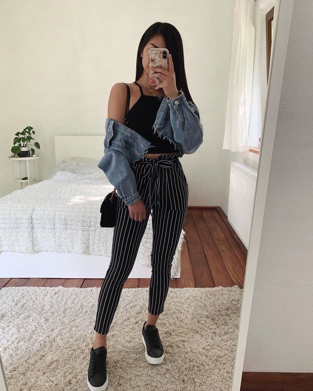 black hoodie jean jacket outfit