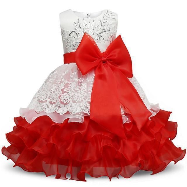 Girls Dresses, Princess Dress, Christening Dress 0-8 Yrs - Red / 8