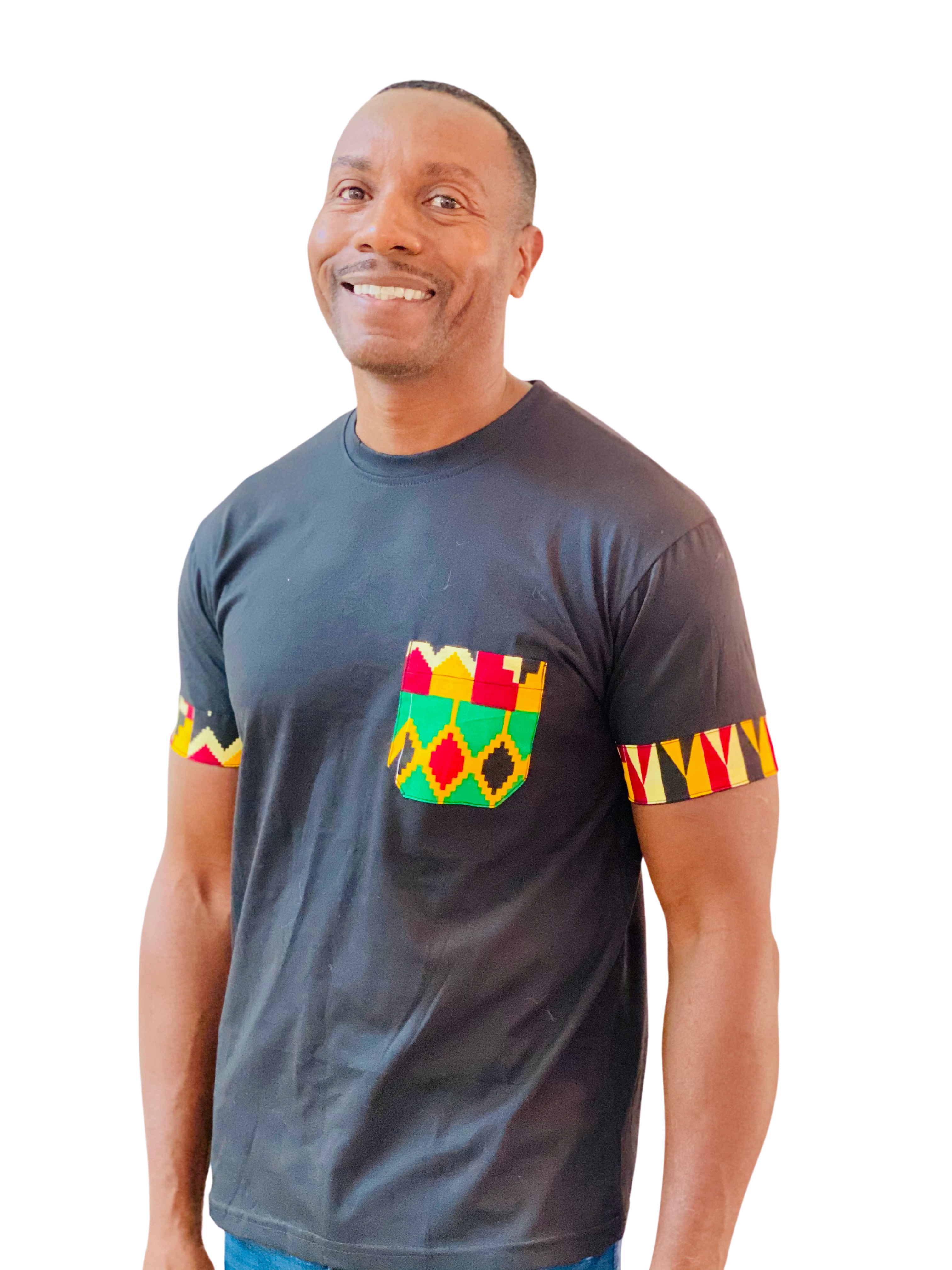 African Print Men's Pocket T-Shirts - XL / Black Multi Geo