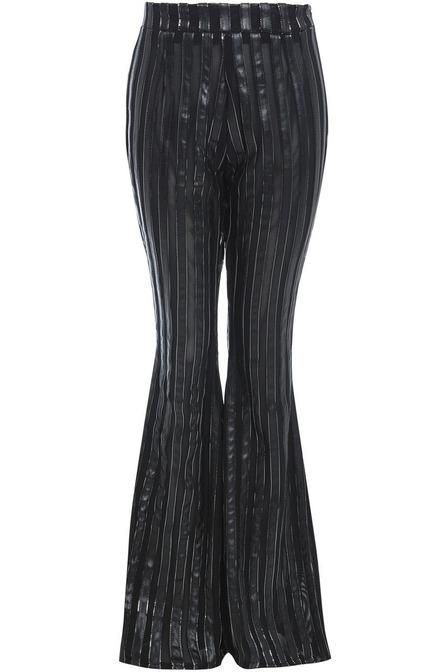 SLY - High Waist Metallic Stripe Flared Trousers - L / Black