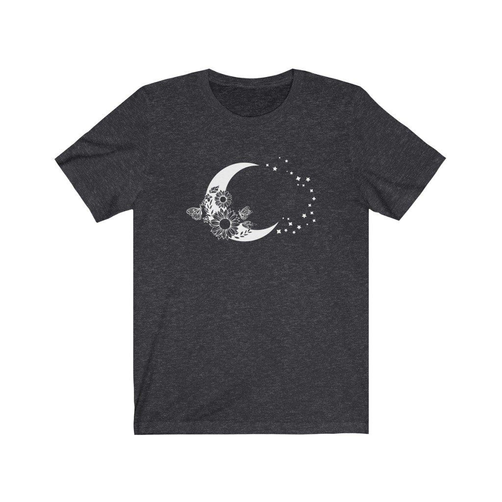 Moon and Stars T-shirt, Nature T-shirt, Boho Vibes, Outdoor T-shirt, Moon, Retro, Vintage, Hippie, 70's, Cottage Core, Short Sleeve Tee - Dark Grey Heather / M