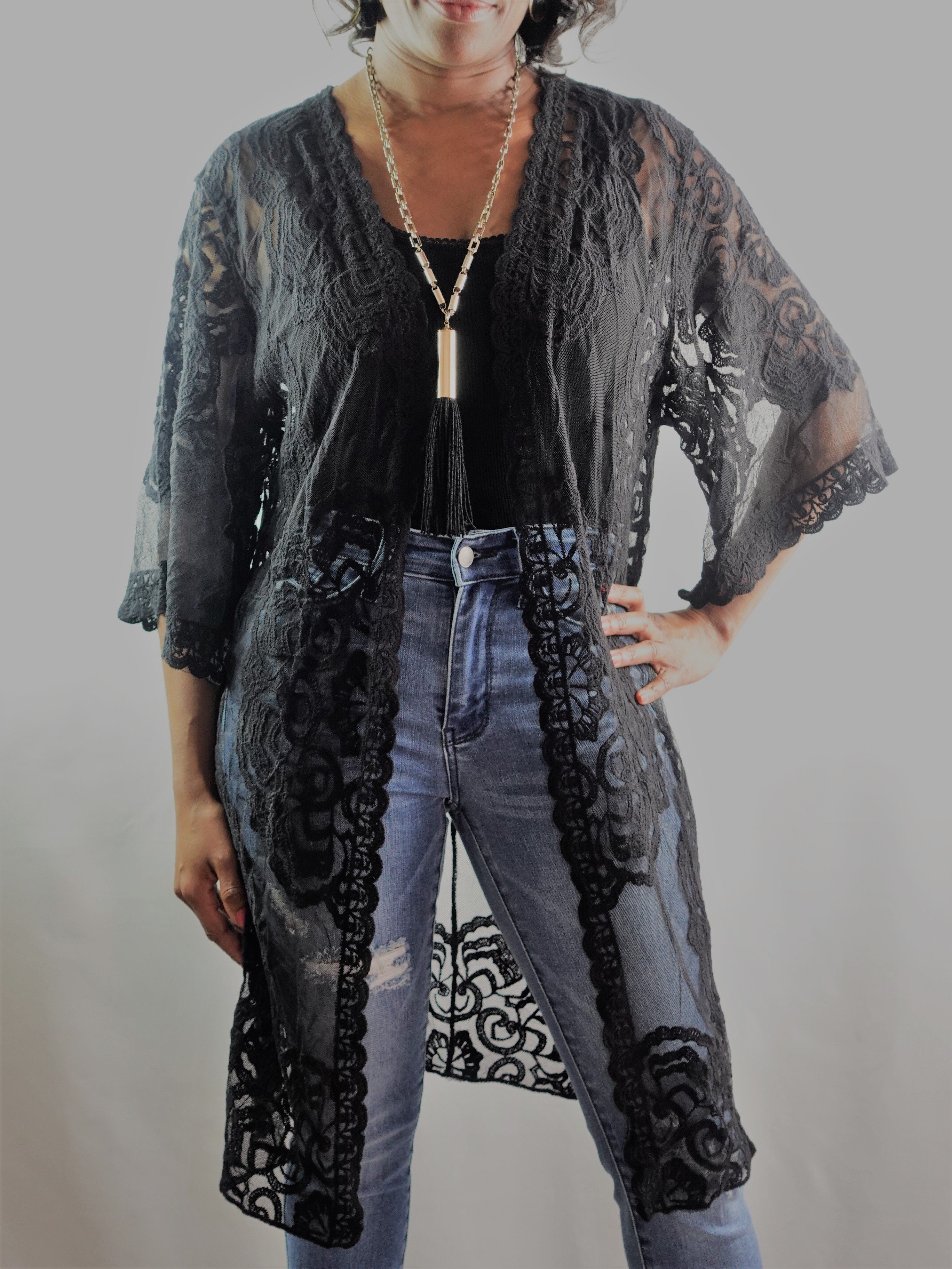 Black Lace Kimono - Large