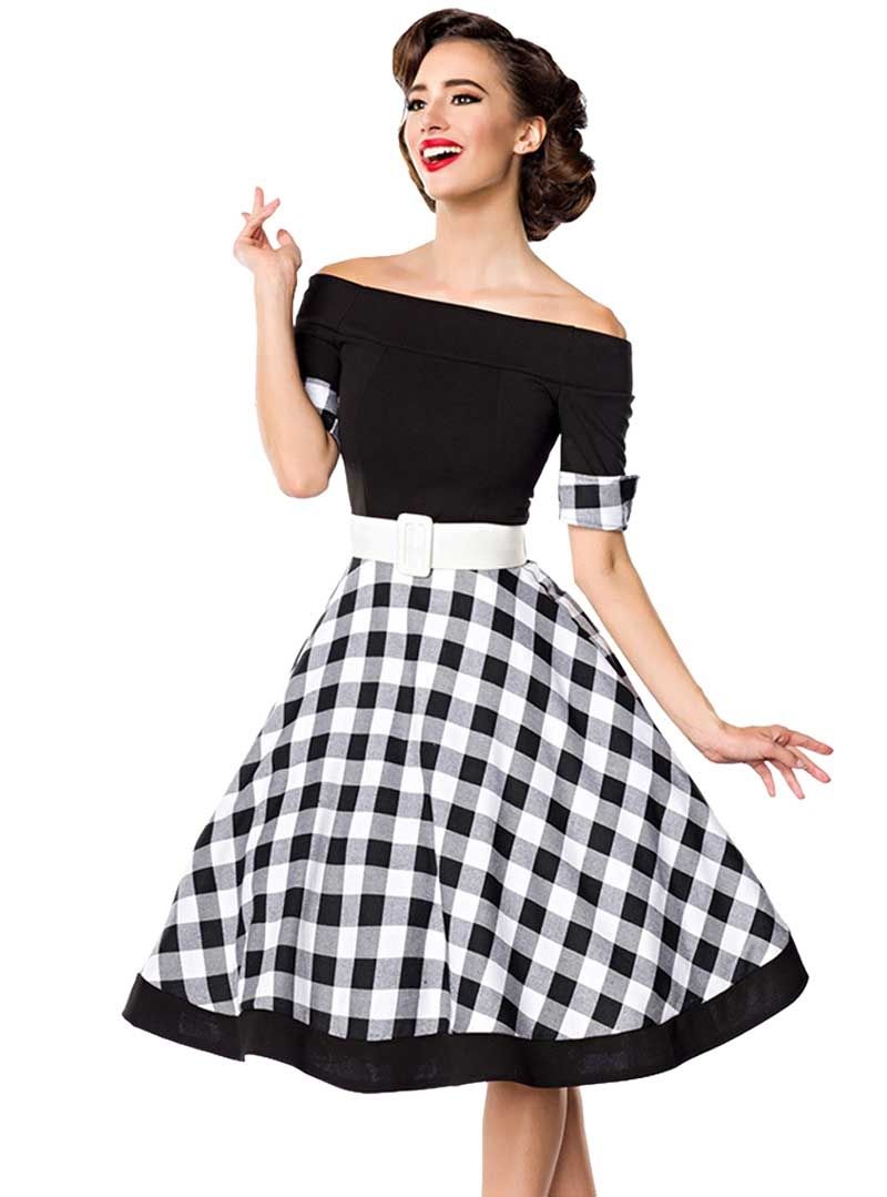 Robe Pin-Up Années 50 Rockabilly Retro Belsira "Black Vichy"