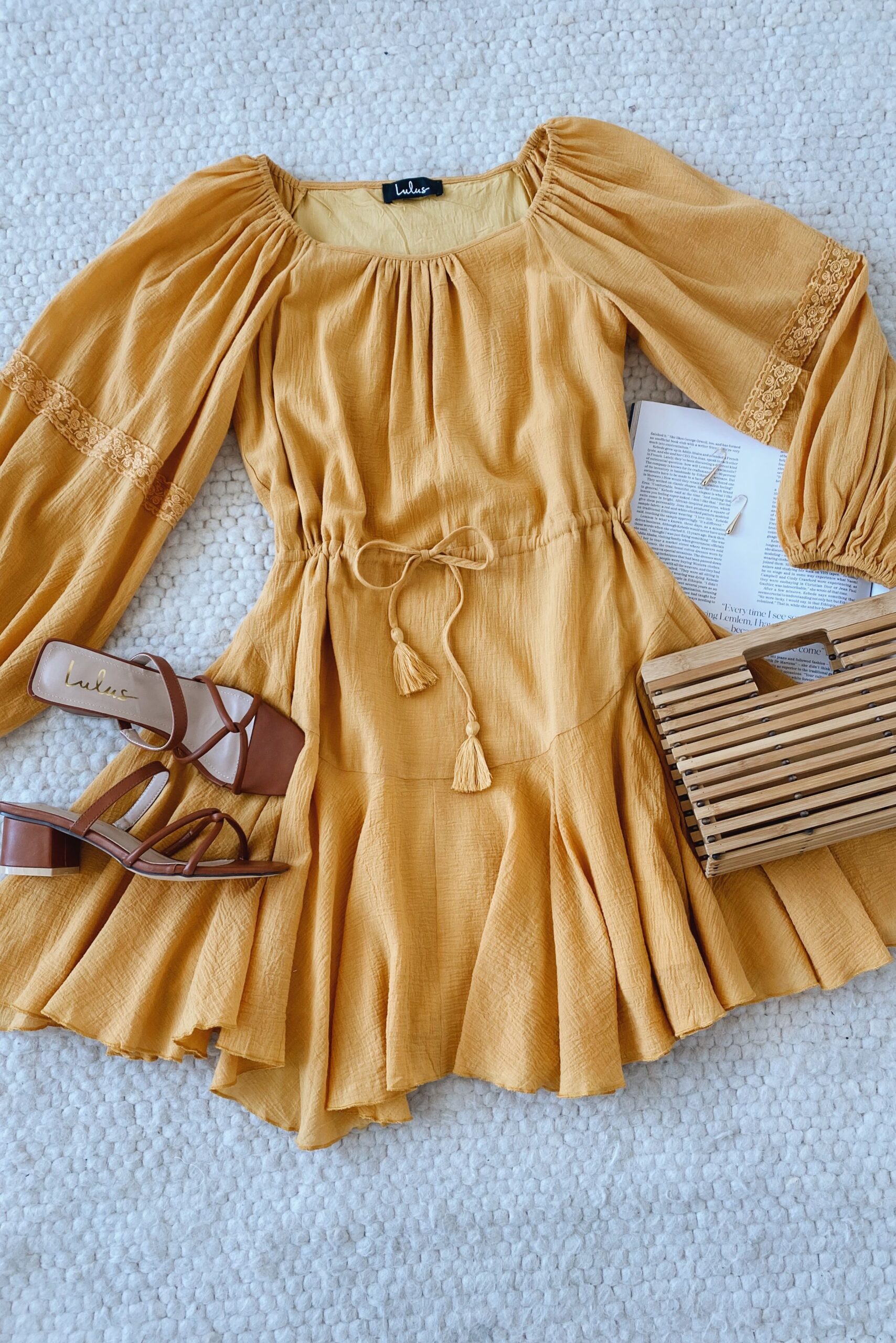 Wandering Heart Mustard Yellow Balloon Sleeve Mini Dress