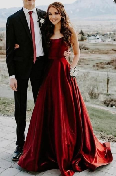 WD0336,Elegant Spaghetti Straps A-line Wine Red Prom Dress with Pockets