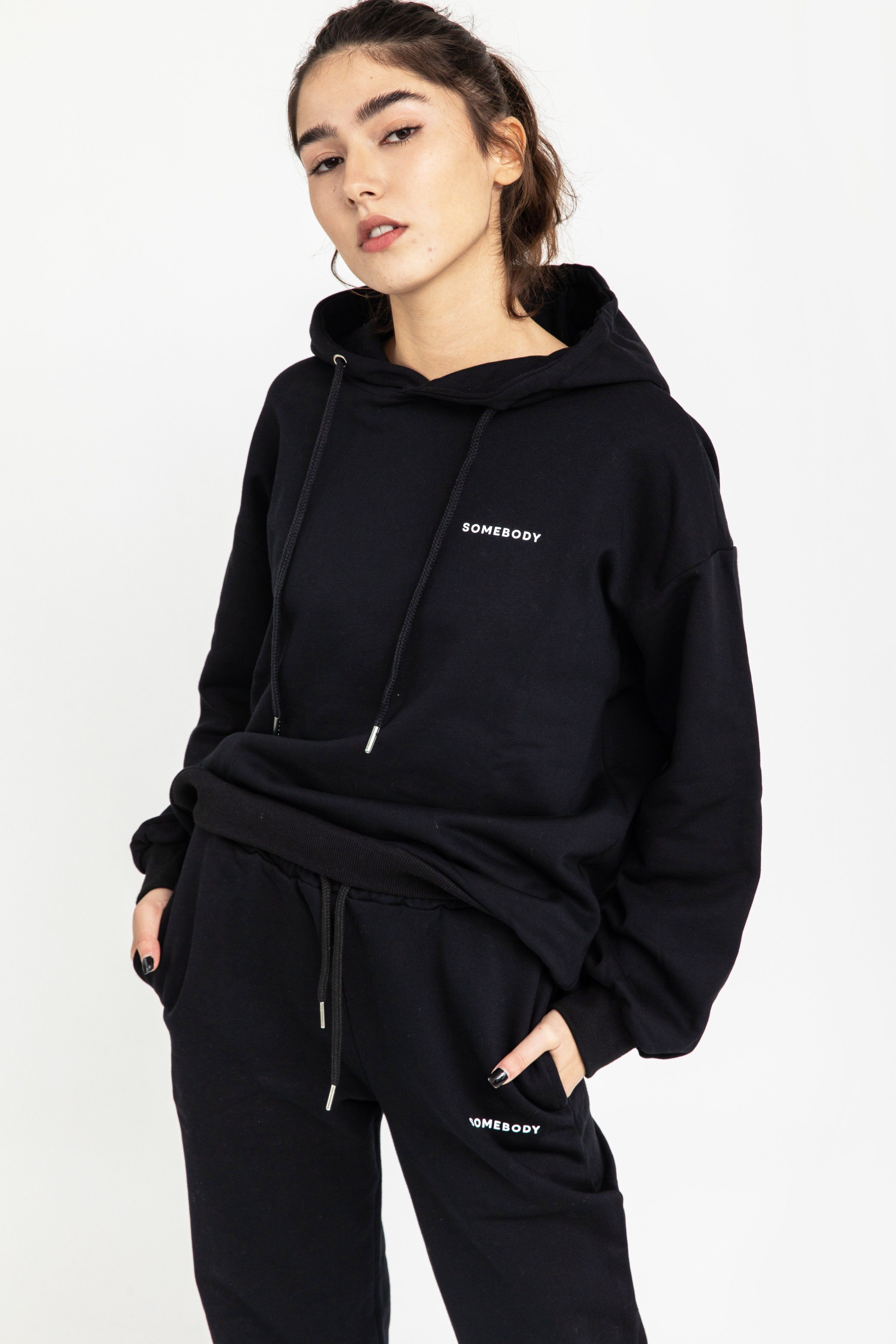 Somebody Women Black Hoodie - L