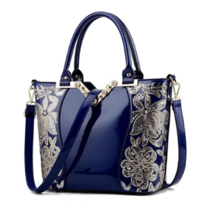 Elegant Hand Bag with Flower Detail - Blue