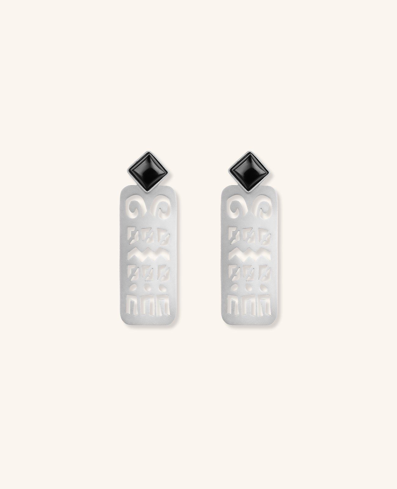 Mirembe Earrings - 925 Sterling Silver with Black Onyx - Brown Agate / Silver