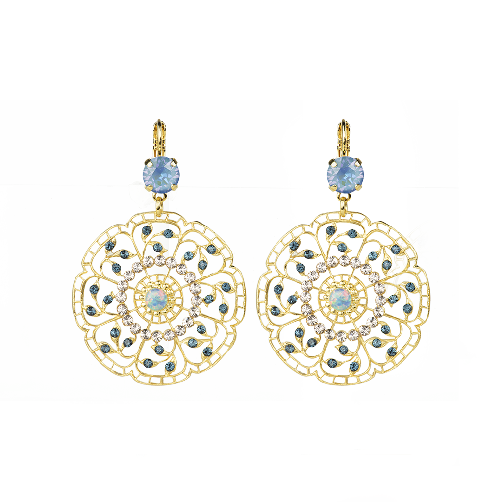 Filigree Leverback Earrings in Blue Morpho *Preorder* - Antiqued Plating