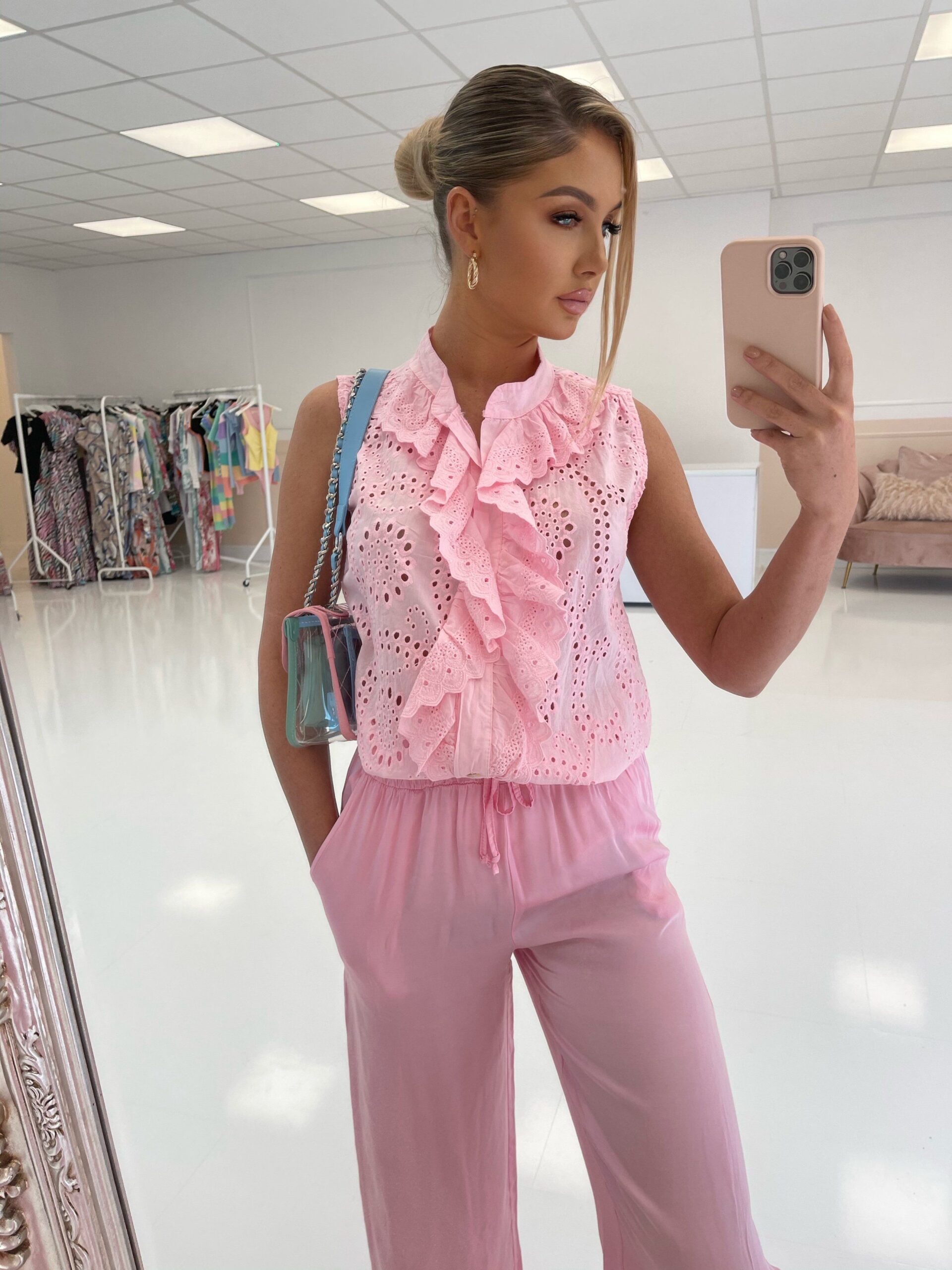 STACE PINK CROCHET TOP - one size