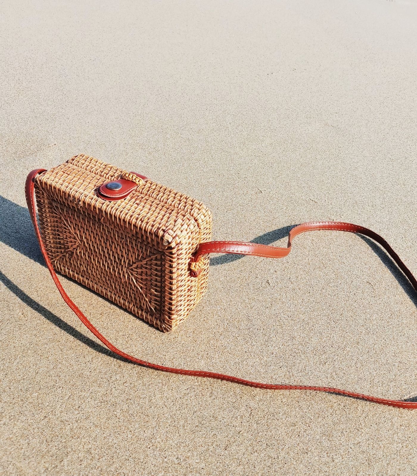 Women's Boho Rattan Crossbody Box Bag- Tan