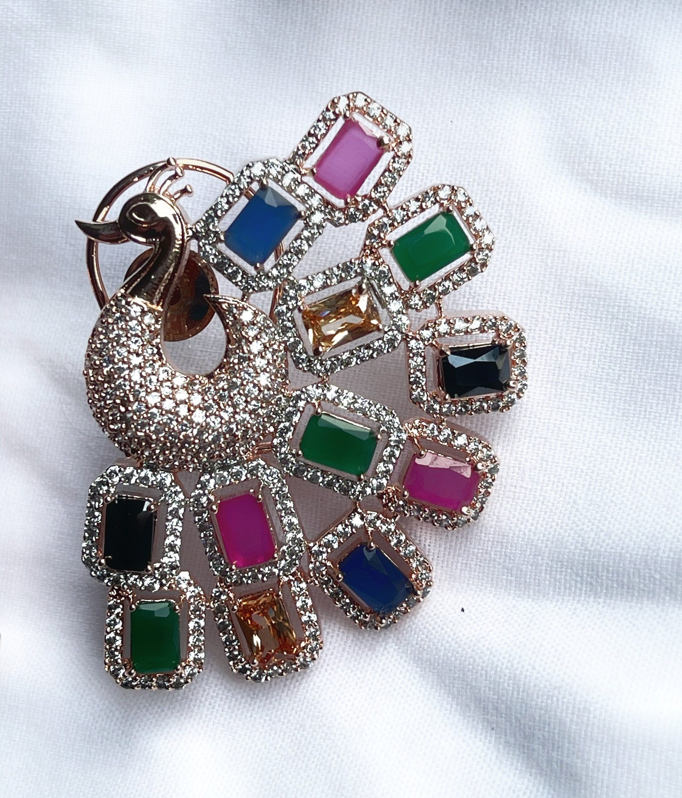 Multicolored stone embellished Peacock earrings