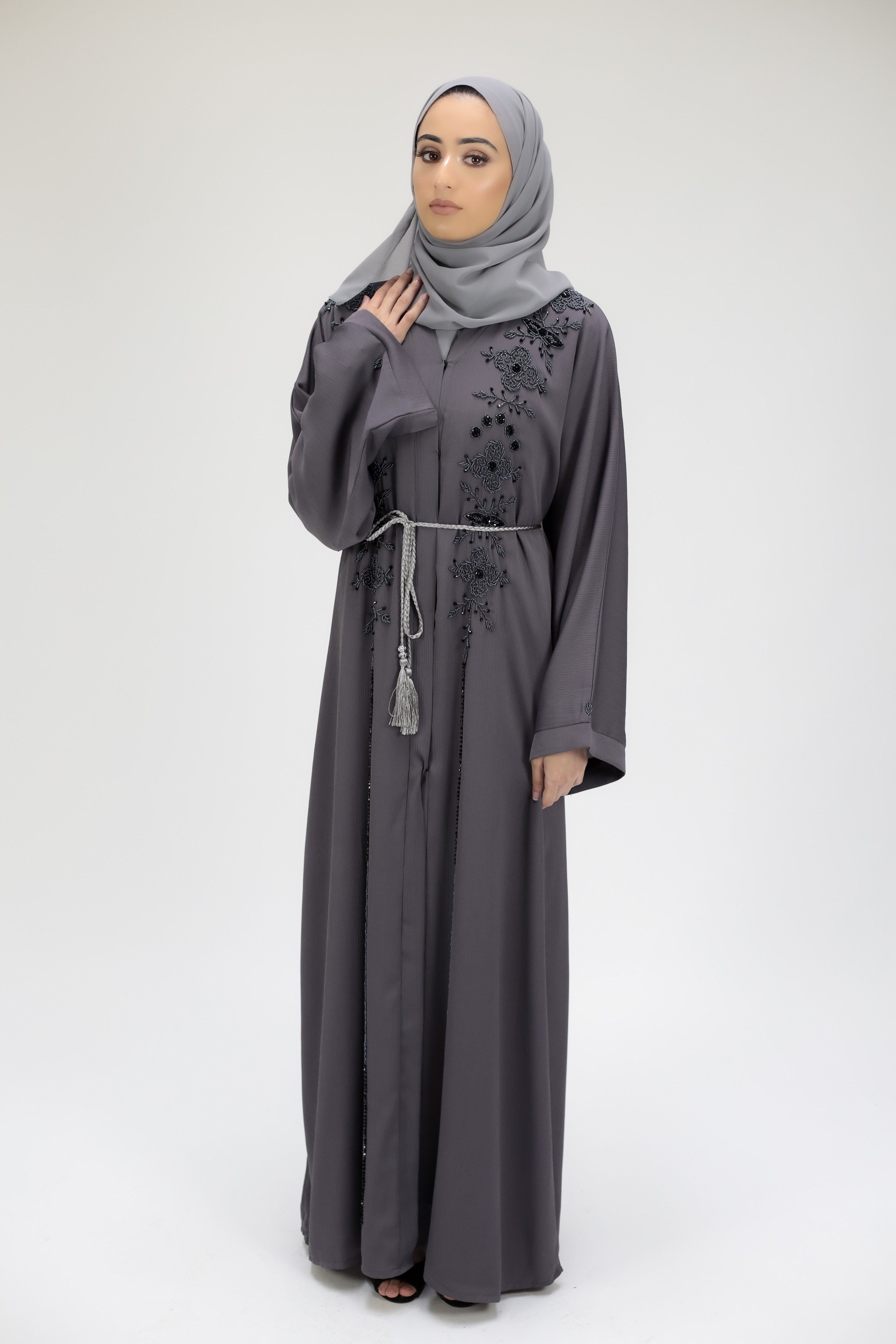 Floral Embellished Grey Abaya - 58