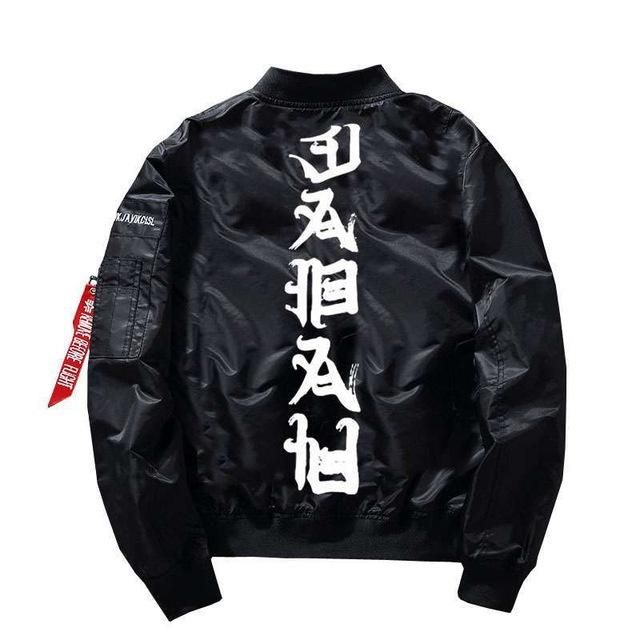 Bomber Jacket Windbreaker - BLACK / L