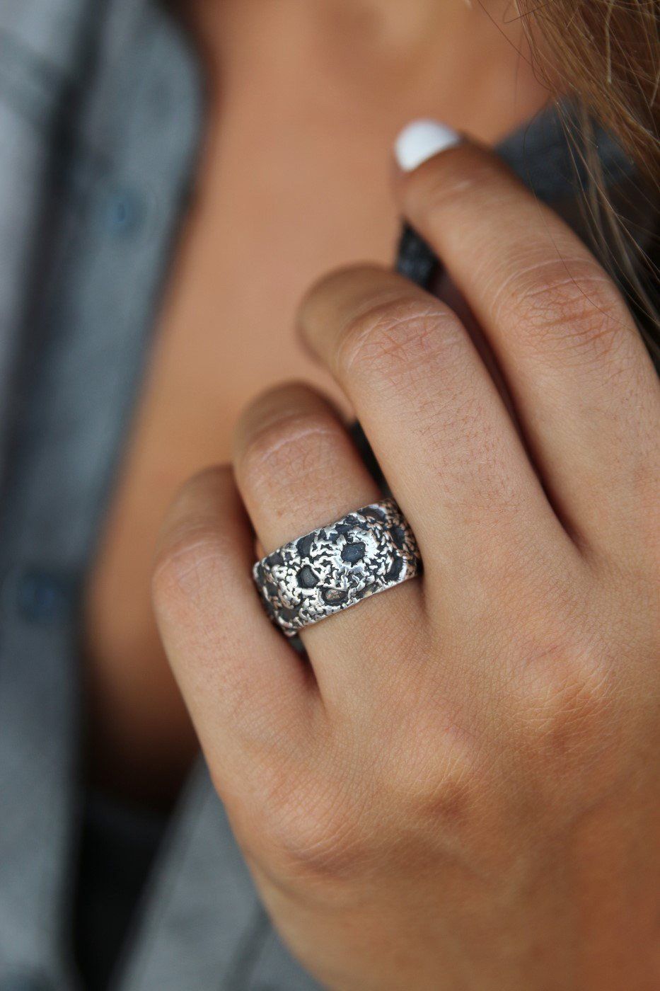 Crochet Silver Ring - US 8
