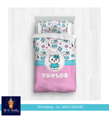Cutie Kitty Personalized Comforter / Duvet Cover Bed Set - Twin Comforter / + 2 Shams