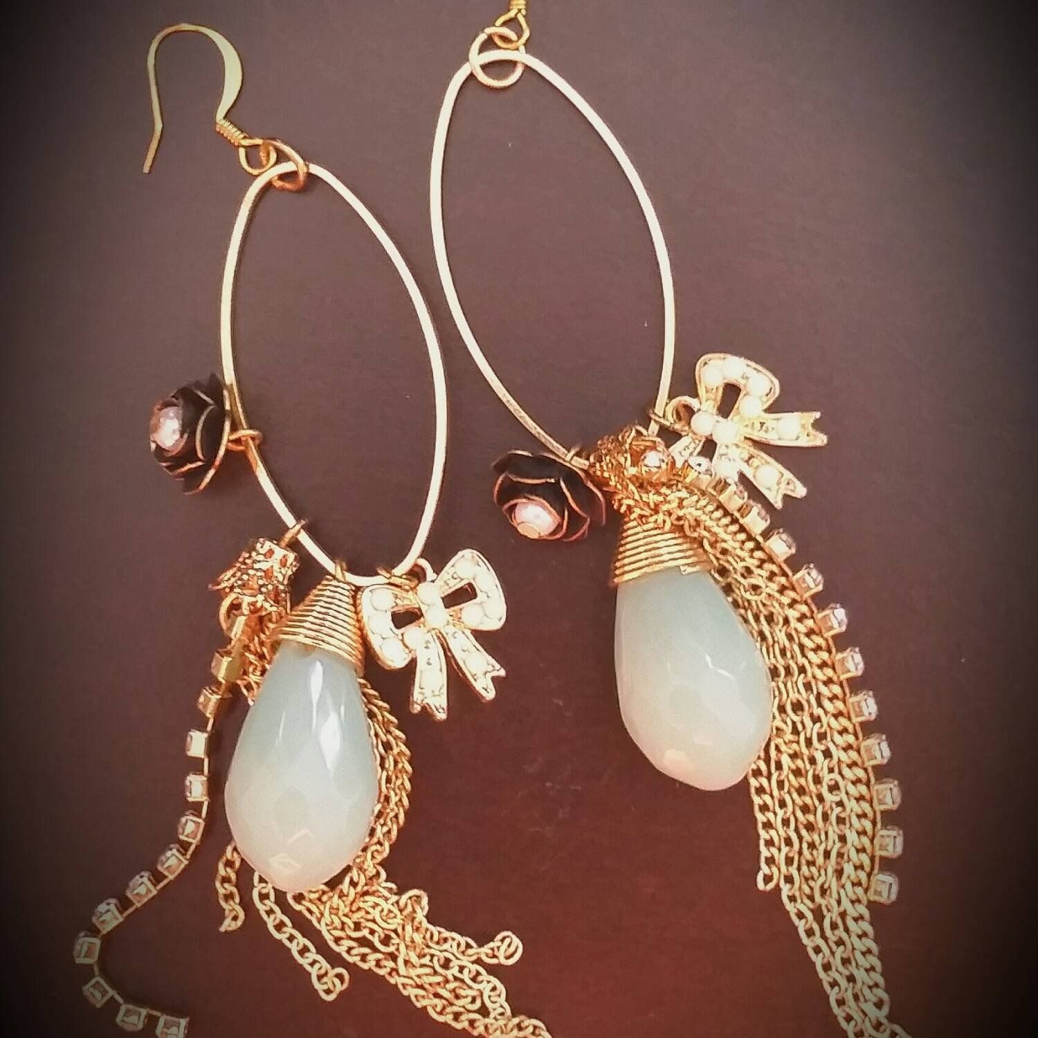 Mint and Gold Resin Charm and Chain Dangle Hoop Earrings, The Socialite Earrings